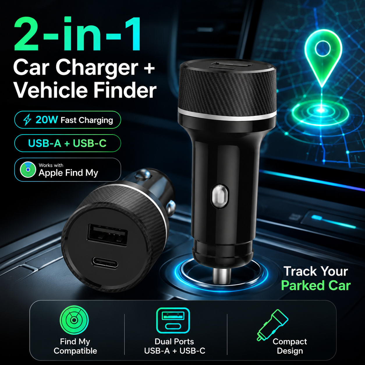 ユニバーサルミニ GPS ロケータートラック車の充電器シガーライター USB タイプ C アダプター使用 iPhone IOS Apple Find My APP