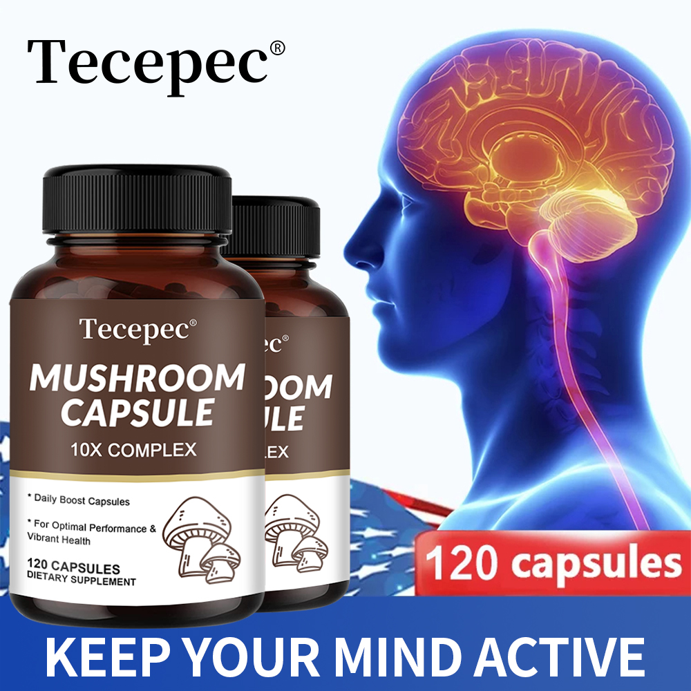 Natural Lion's Mane Mushroom Capsules Brain Nervous System Health and Memory Supplements Immunity Sleep Energy Mood Support