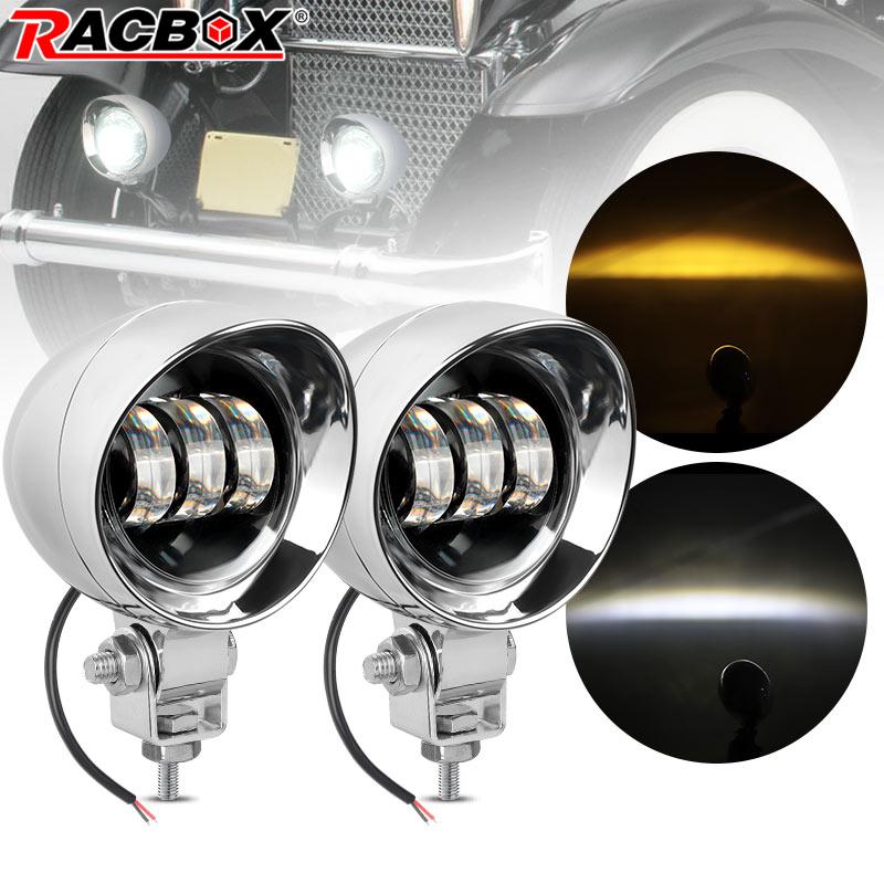 LED ヘッドライトオートバイ白黄色スポットライトドライビングライトカフェレーサーチョッパーボバーホンダヤマハスズキカワサキツーリング