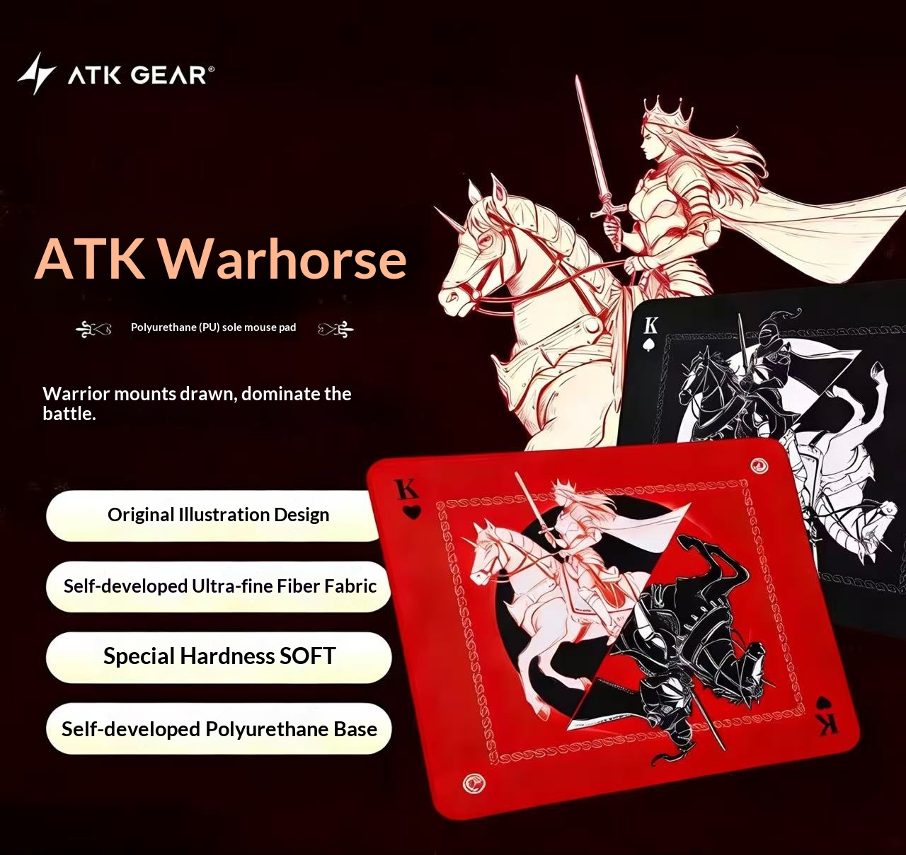 Genuine ATK Warhorse Battle Riding Mouse Pad Original Illustration E-Sports Fps Game Office Dedicated Fearless Contract Delta