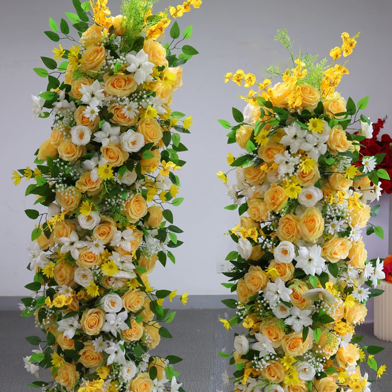 黄色 2 メートル/1 メートルの高級ローズ造花行結婚式のテーブルセンターピース花背景壁アーチ装飾パーティーステージ花