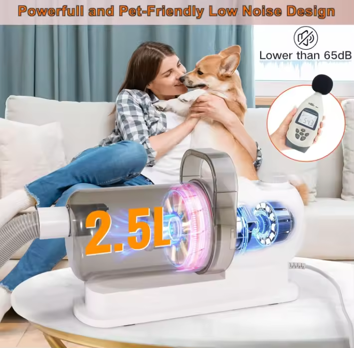 6 in 1 低ノイズペットグルーミング真空キット強力なヘア吸引クリッパー、2.5L 大型ビン付き犬猫用ホームサロン混乱しないグルー