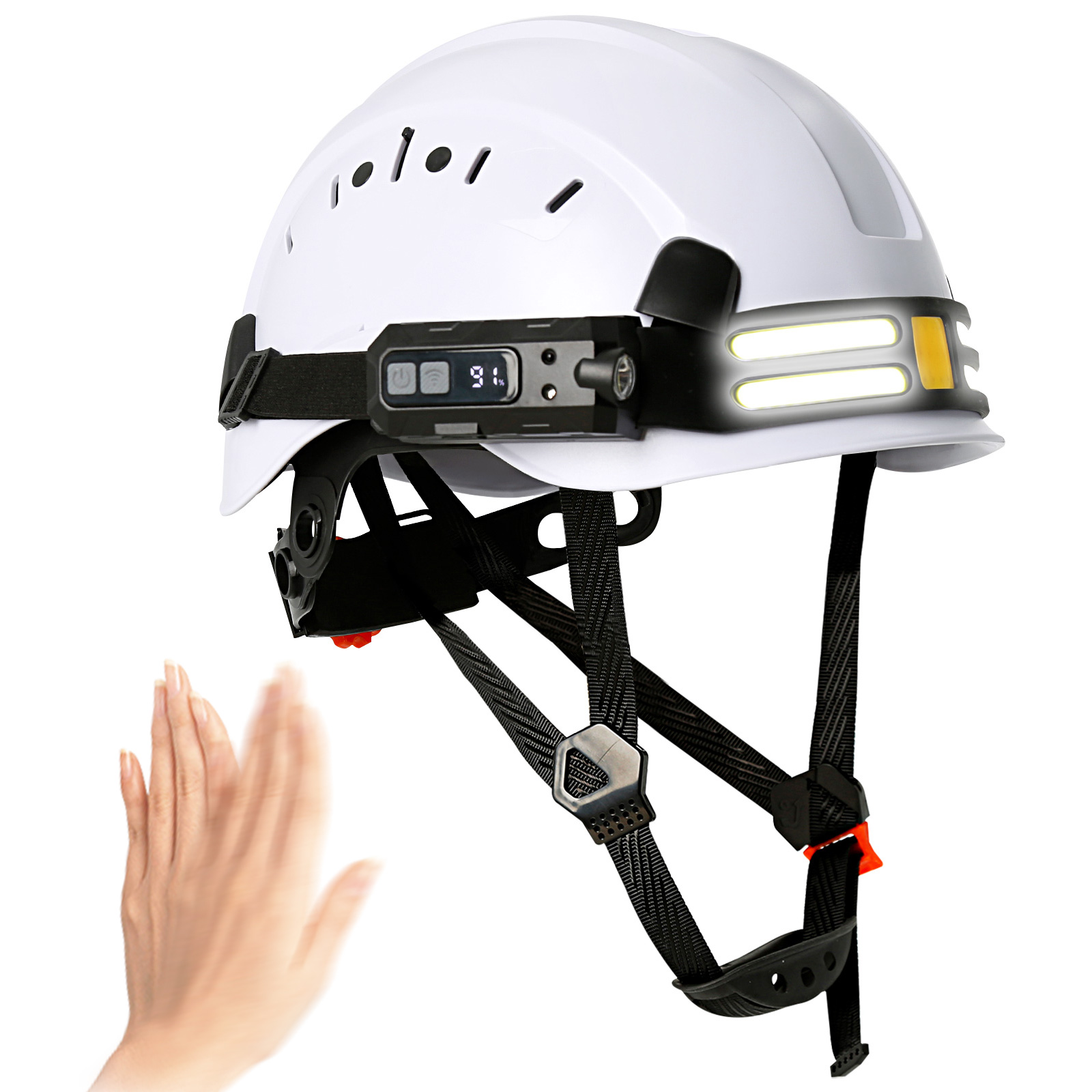 CE 安全ヘルメット 3 で 1 LED ヘッドライトストリップ ABS ハード帽子軽量ワークキャップセットヘッド構造保護 ANSI