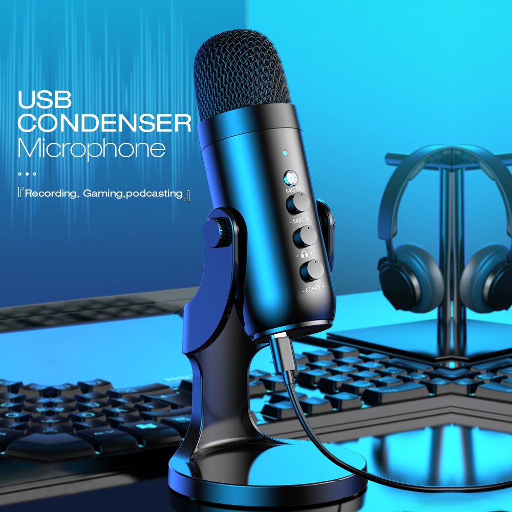Haomuren USB マイク PC Mac ゲーム録音ストリームポッドキャスト用、コンピューターコンデンサーマイク、電話アダプターヘッドフォン出力付き