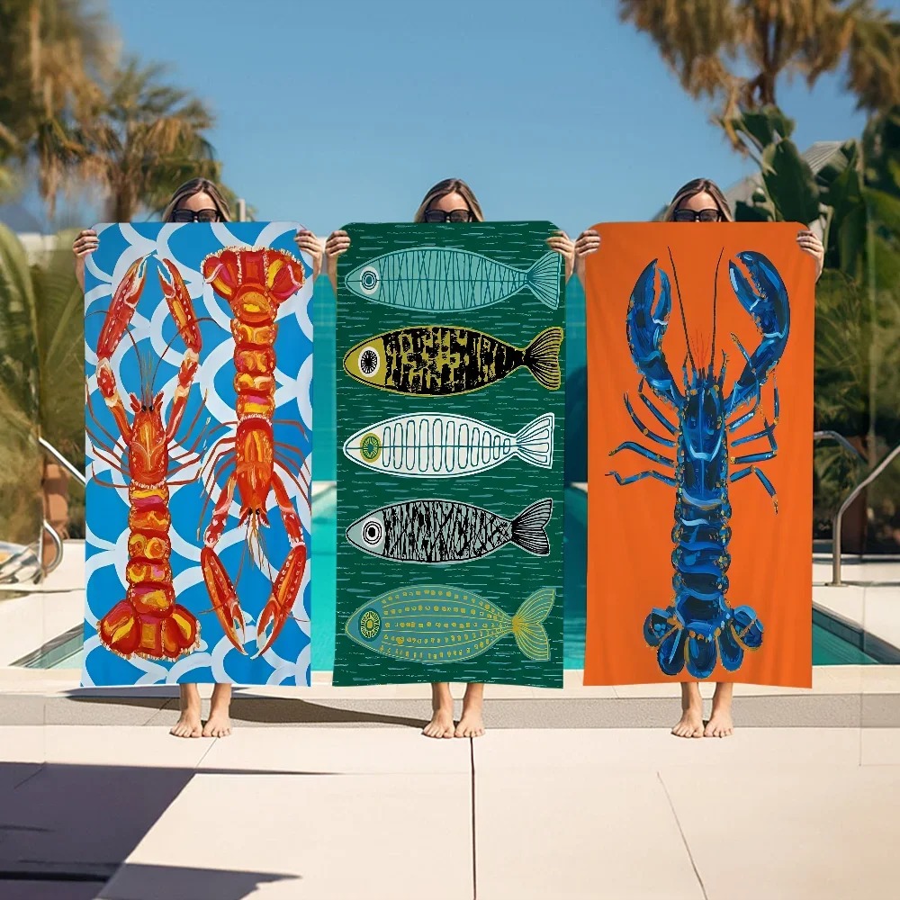 プラスサイズロブスタービーチタオル大芸術魚バスタオル速乾性砂のないプール旅行ブランケット夏休み