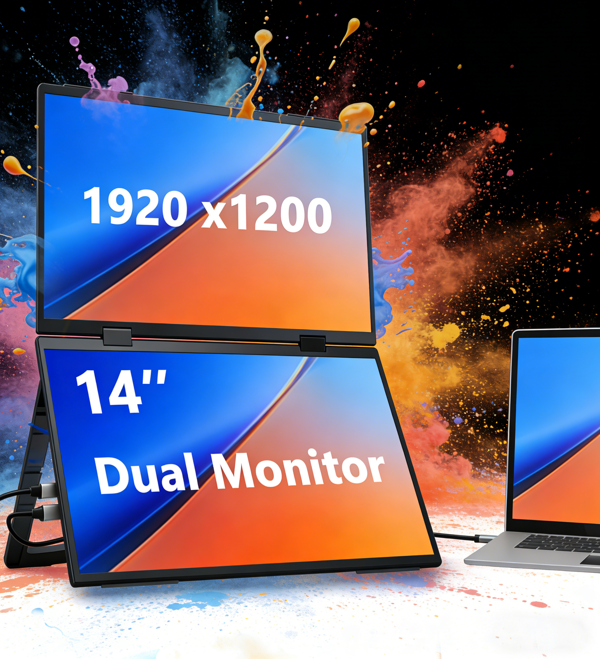 14 インチデュアルスクリーンポータブルモニター 1920x1200P 折りたたみスタックトリプルラップトップ画面エクステンダー省スペースセカンダリディスプレイ