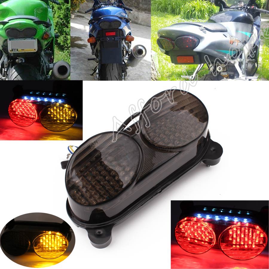 1pc オートバイ LED ストップライト統合 LED リアテールウインカーライトスモークレンズカワサキ ZR7S ZX6R ZX900 ZX9R ZZR600
