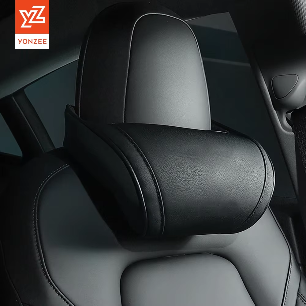 YZ シートヘッドレストトラベルレスト首枕テスラモデル 3/Y/X/S Pu レザー首枕低反発枕カーアクセサリー