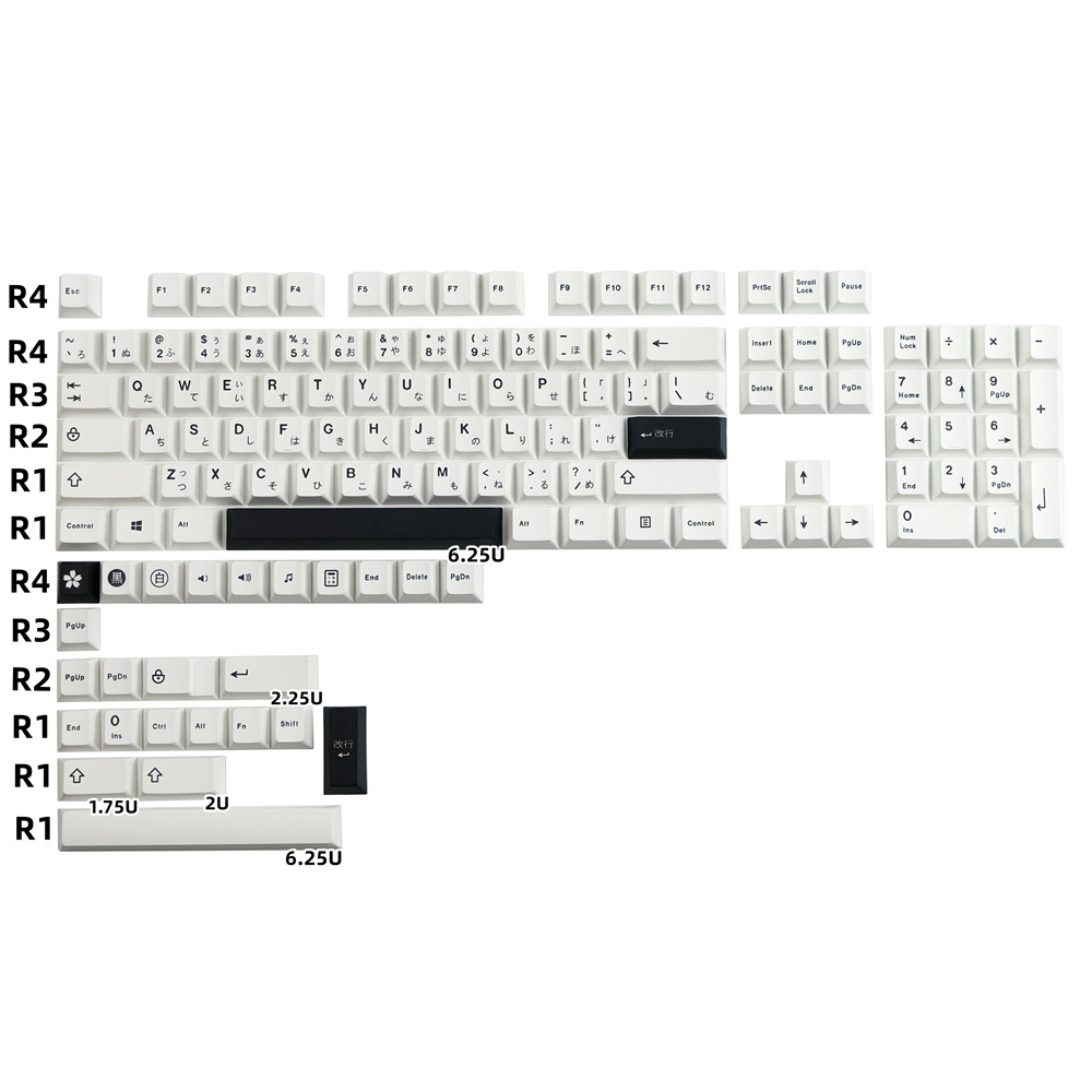 メカニカルキーボードミニマリストキーキャップブラックホワイト日本桜プロファイル GH60 GK61X GK64X GK68 96 980 104 108