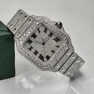 Men's Mechanical Analog Ice Crystal Moissanite Hip-Hop Style Luxury Watch with Stainless Steel Strap and Five Hands—Anniversary Gift