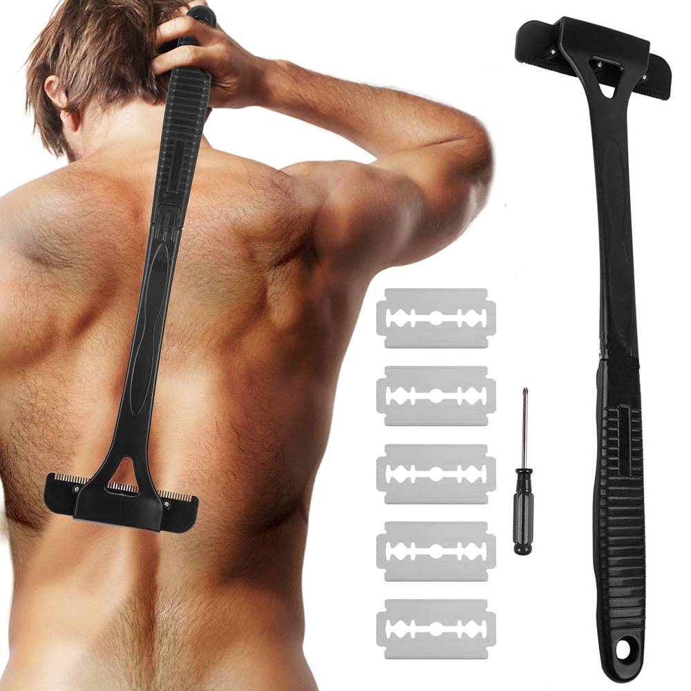 メンズ折りたたみ式バックシェーバーかみそりボディ脚脱毛トリマーハンドル付きポータブル男性用シェービングツール