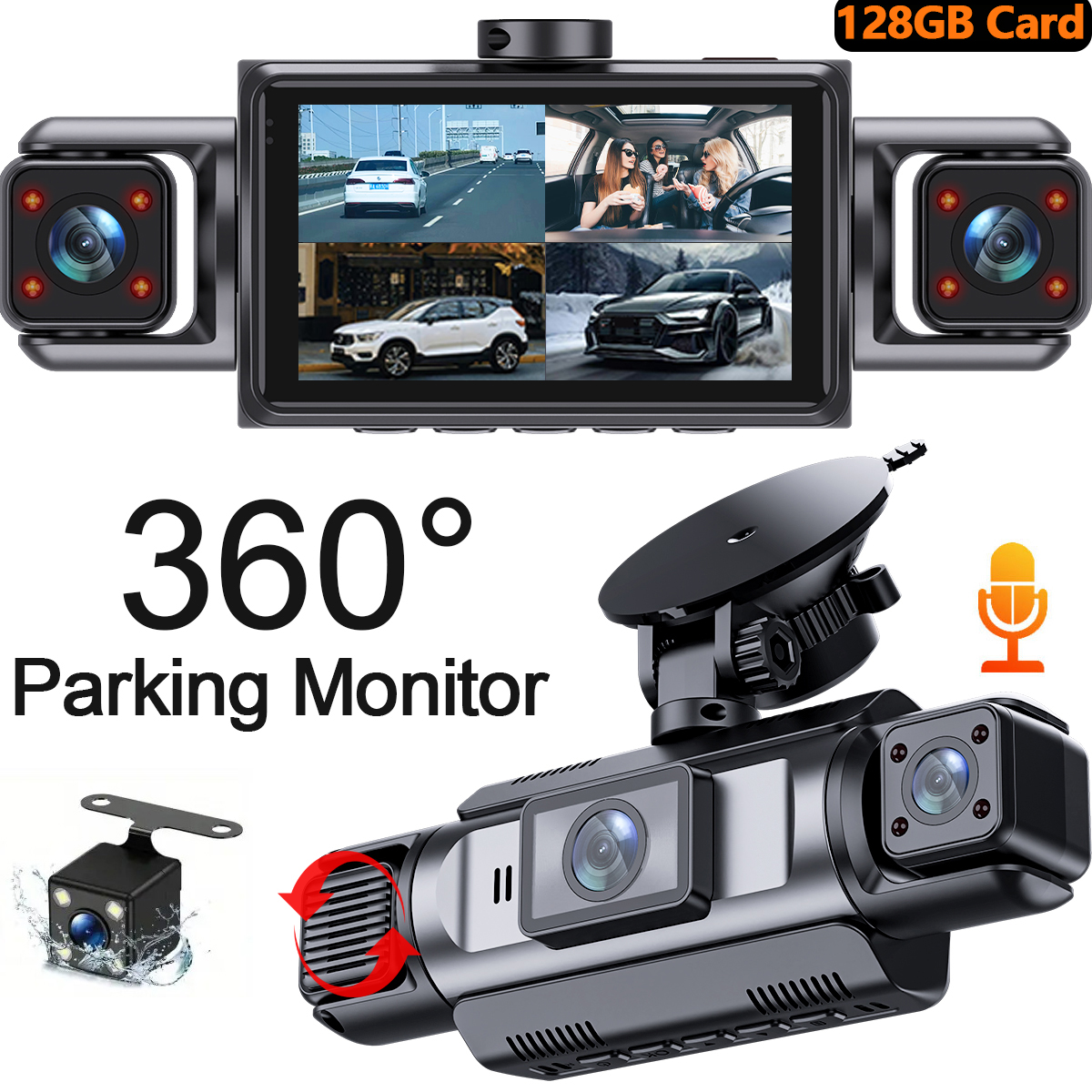 ダッシュカム車 Dvr ビデオレコーダー 4 チャンネル 360° WIFI フロント内側回転式リアビューカメラ 24 時間駐車モニター車のダッシュカム