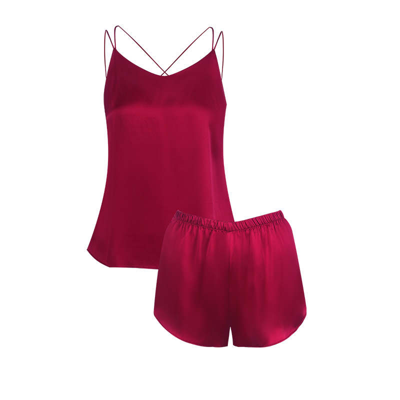 6A 厚み 100% 桑シルクパジャマ女性の夏のショートセットパジャマスーツセット女性のツーピーススーツ半袖シルクホーム
