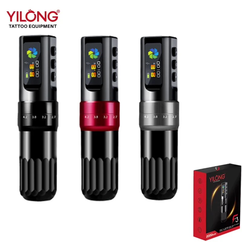 Yilong 高品質プロのメイクアップタトゥーマシン F3 ワイヤレスタトゥーマシンペンポータブル調整可能なストロークとバッテリー