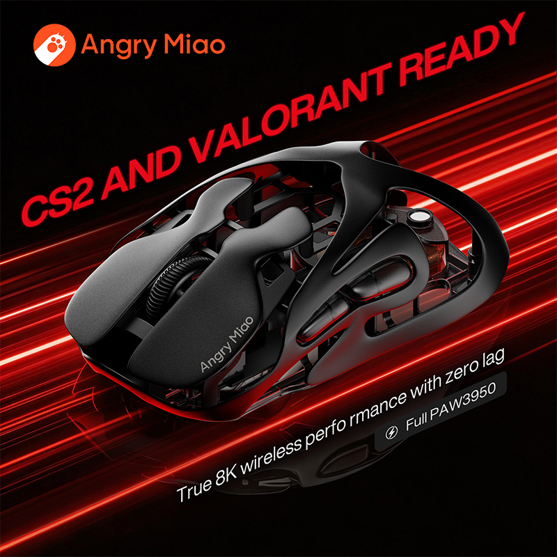 Angry Miao Infinity ゲーミング ワイヤレス マウス メタル超軽量中空ホットスワップ可能 PAW3950 デュアル 8K 有線トライモード