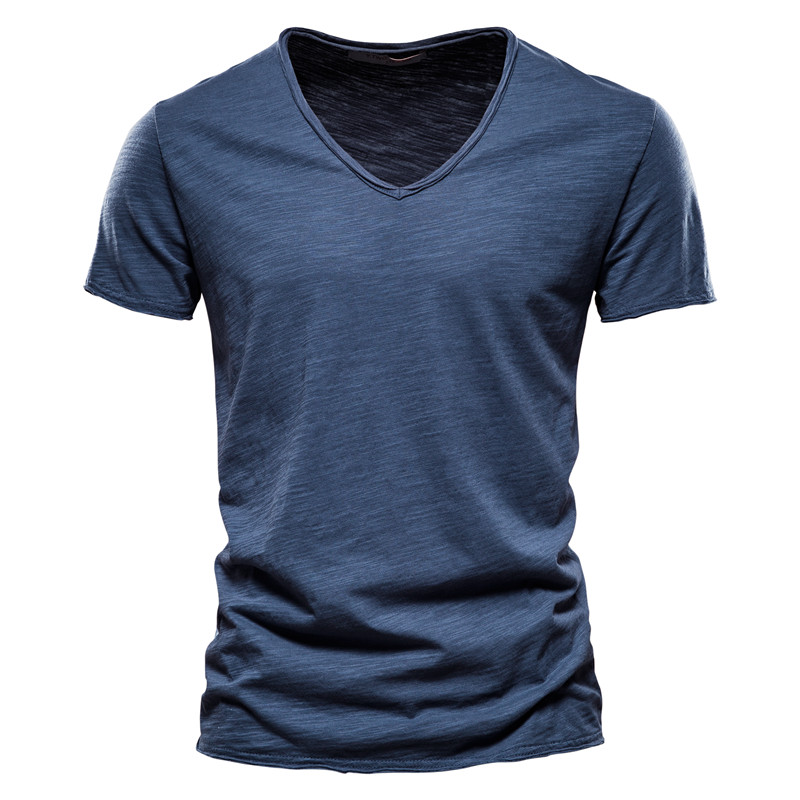 AIOPESON100% コットンメンズ Tシャツ V ネックファッションデザインスリムフィット Soild Tシャツ男性トップス Tシャツ半袖 Tシャツ O ネック男性のための