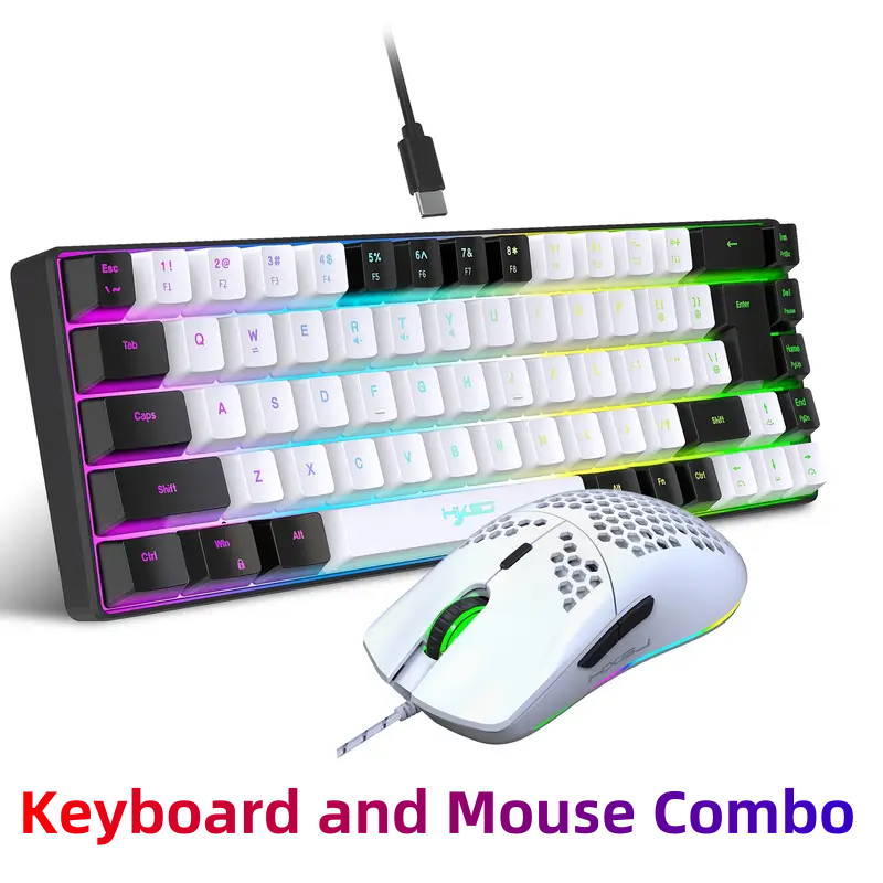 人間工学に基づいた 68 キー ミニ有線キーボード、RGB バックライトと光学式マウス付き、PS4、Xbox、PC、ラップトップ、Mac 用のコンパクト ゲーム キット
