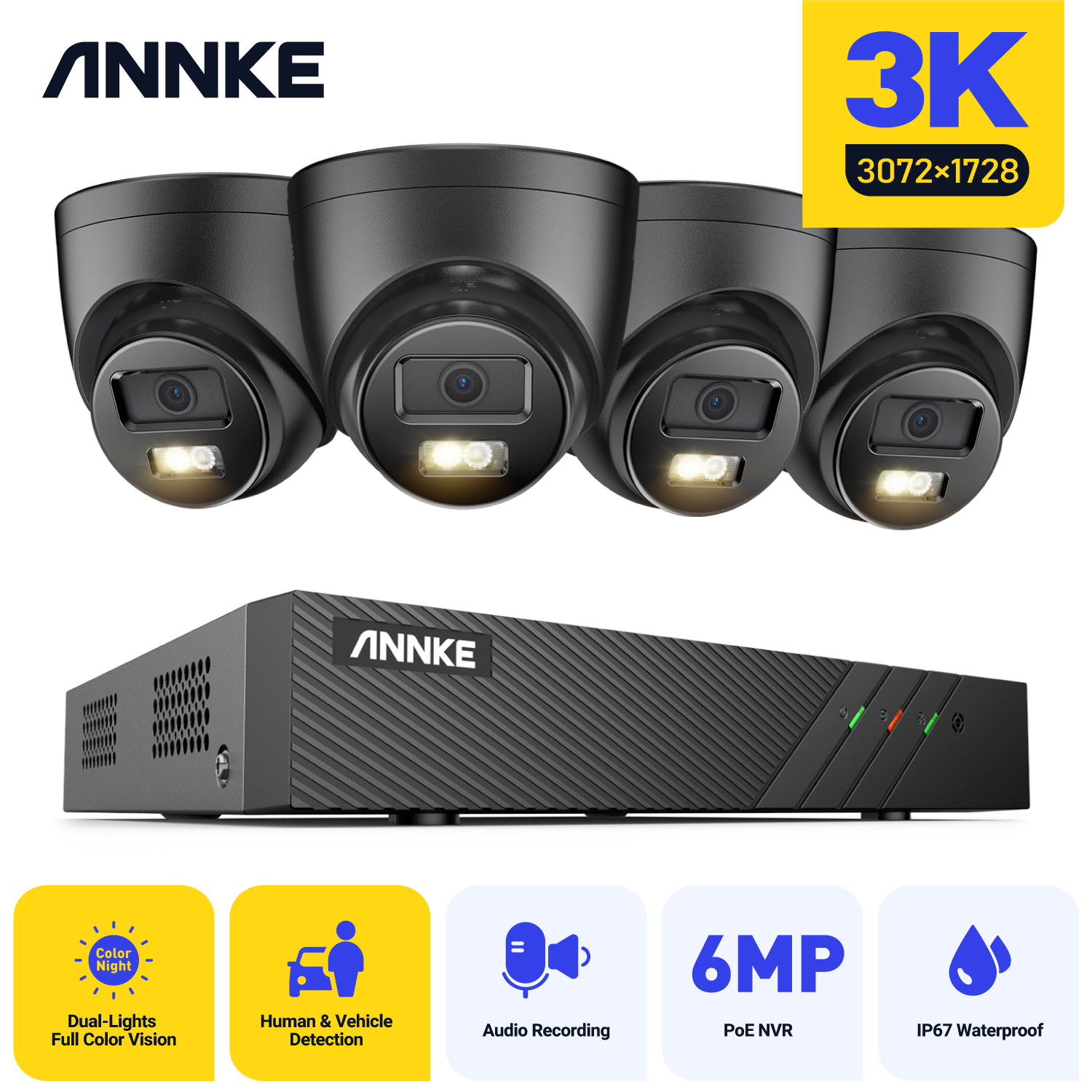 ANNKE 3K 5MP ウルトラ HD POE ビデオ監視システム 8CH NVR レコーダー 3K セキュリティカメラ CCTV キットスマートデュアルライト Ip カメラ