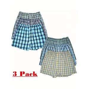 Men's 3-Pack Cotton Boxer Briefs, Checkered Pattern, Model D0100XU4VTA, Sizes M, XL, 2XL