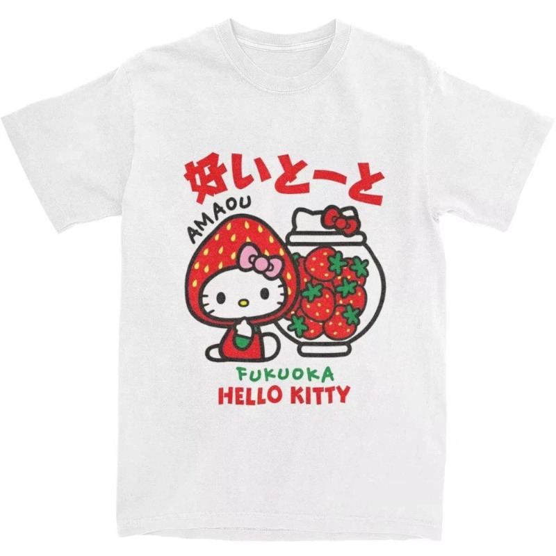 ハローキティイチゴ柄レディースプリント Tシャツ漫画スタイルモダン多機能レジャーストリート Y2K 女性の Tシャツ