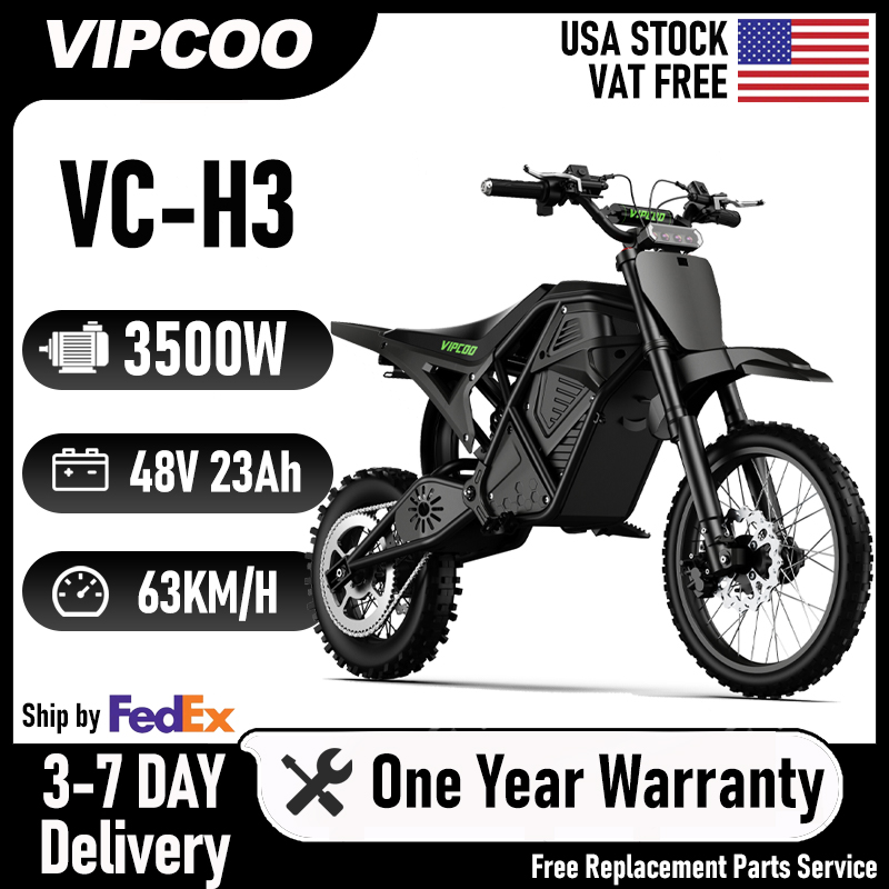 電動ダートバイク VIPCOO 3500W 48V23AH 電動バイク ファットタイヤ 窒素サスペンション E ダートバイク ティーンと大人用