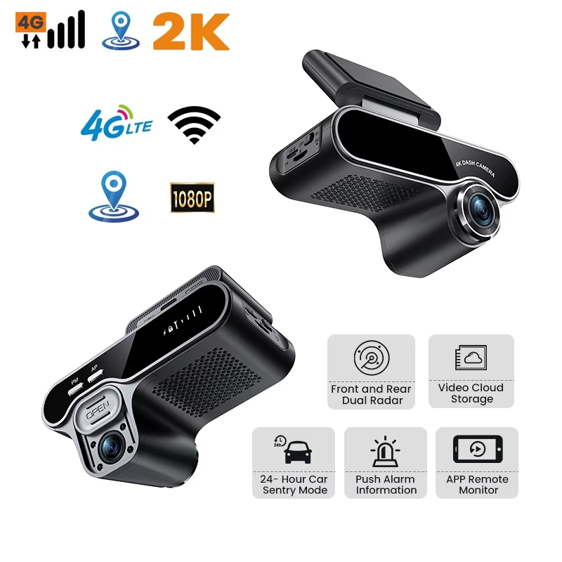 2026 4G LTE ダッシュカム 2K デュアルレンズクラウド DVR モーション検出 GPS リモートライブビュー赤外線ナイトビジョン駐車場セキュリティカメラ