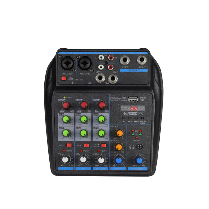 4 チャンネルミキサー DJ ミキシングコンソール Bluetooth 48V ファンタム電源モニターカラオケシステム USB ミキサーオーディオ
