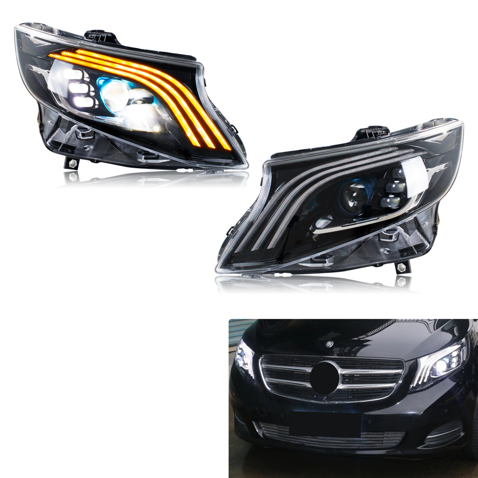 LED ヘッドライト メルセデスベンツ ヴィト メトリス 2016-2023 シーケンシャル ターンシグナル プロジェクター フロントランプ ペア アセンブリ