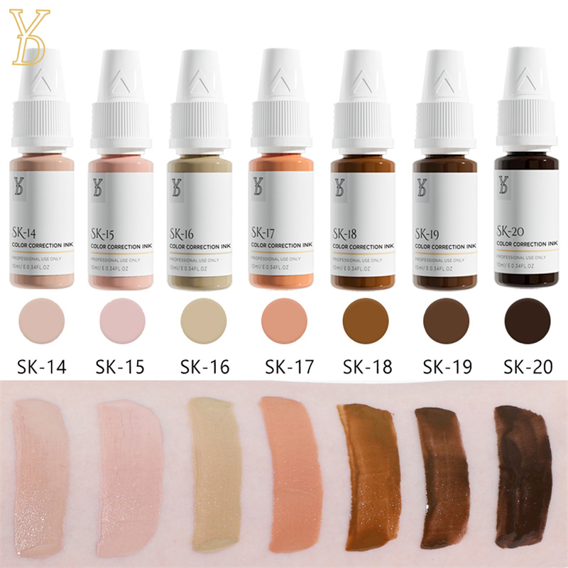 YD Skin Camouflage Pigment Tattoo Skin Scar Coverage Ink for Beauty Makeup Restoring Dark Skin Tones 7 Color Correction Ink 10ML