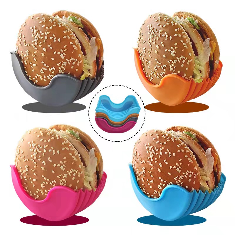 4 個格納式ハンバーガーホルダーハンバーガー固定ボックスサンドイッチバーガークリップラック洗えるシリコーンフライドポテトハンバーガーソース