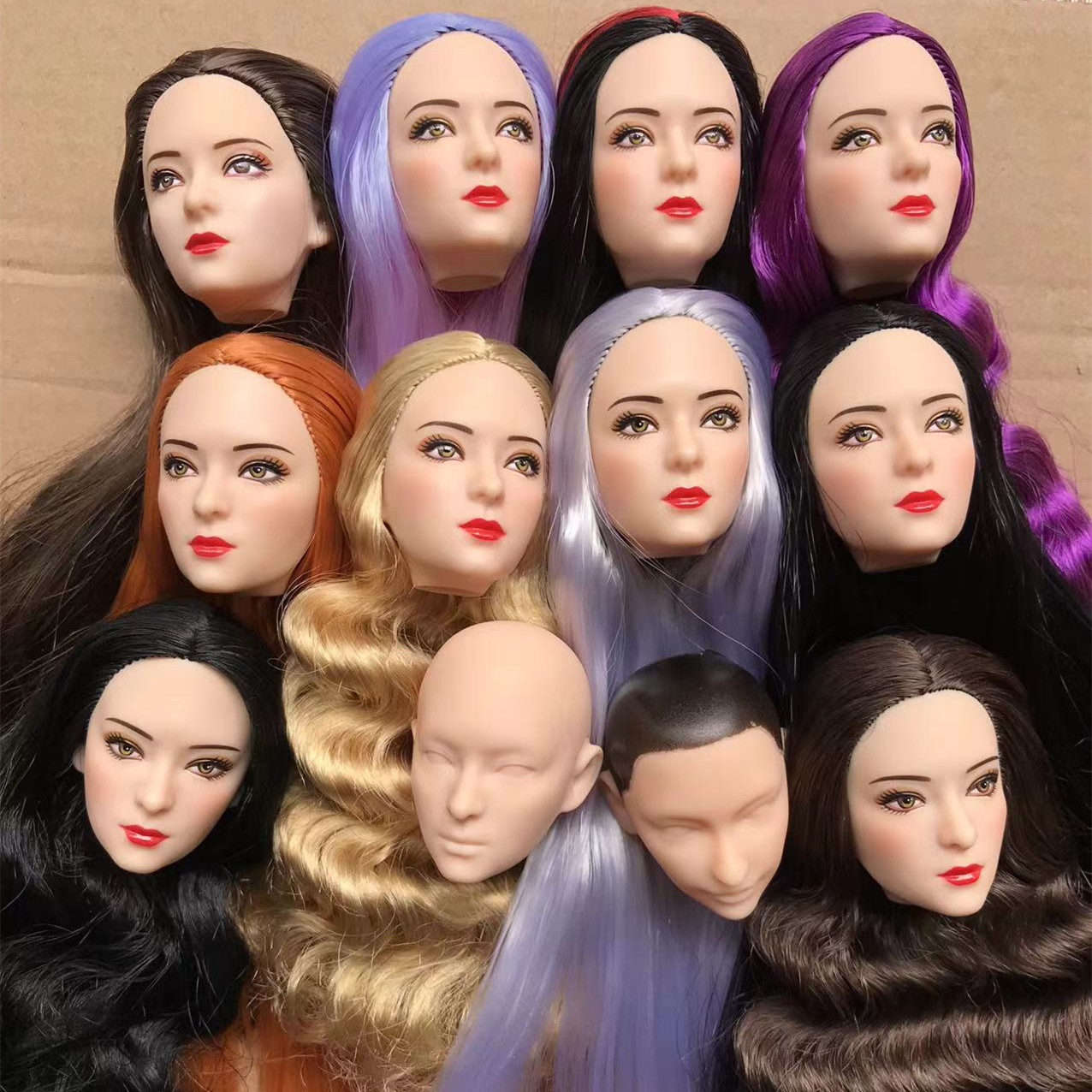 MENGF 新しい人形ヘッドロングカラフルな髪の人形ヘッド女の子ソフトヘア人形の装飾良いメイク中国の古典的な女の子の人形フィギュア