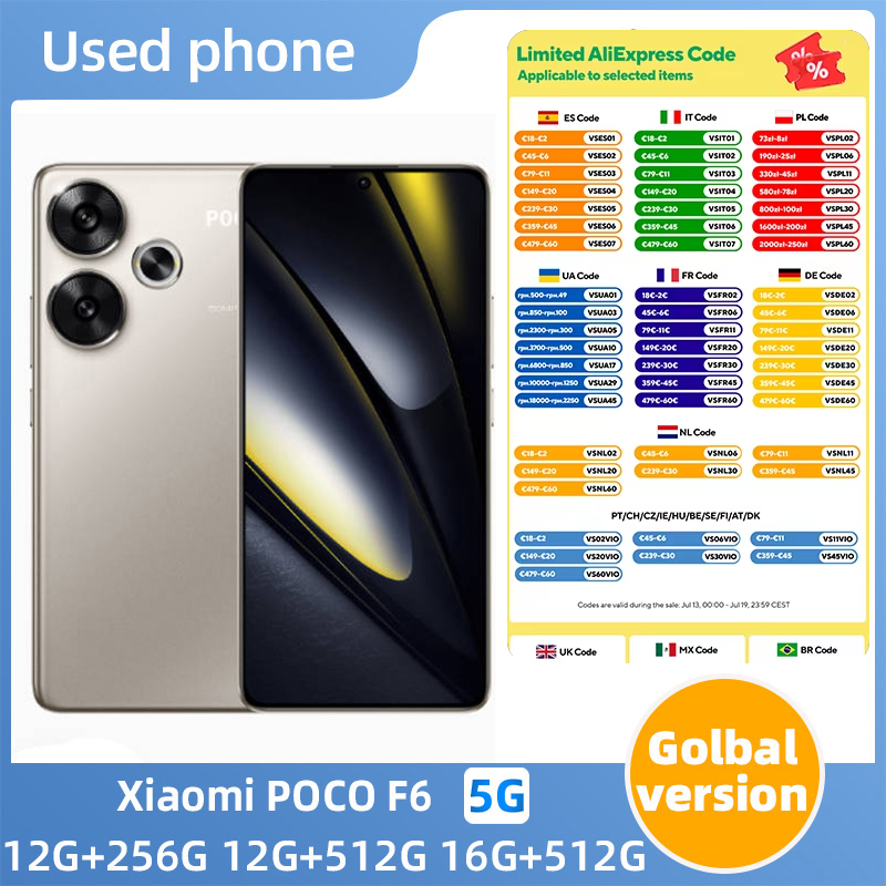 Xiaomi POCO F6 5g Android スマートフォン 6.67 インチ画面 2712x1220 ピクセル 256GB ROM 50MP カメラオリジナル中古電話