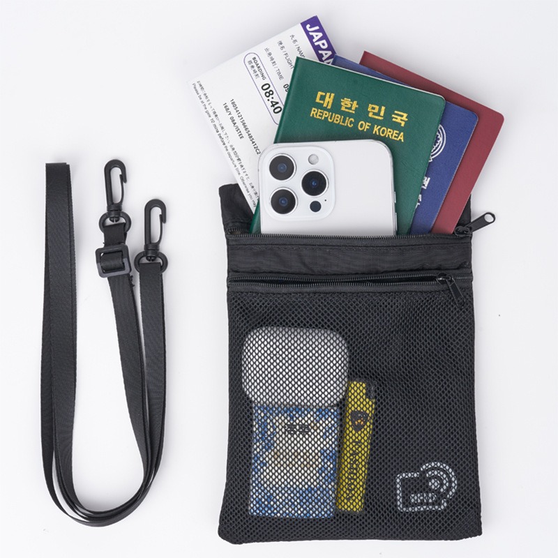収納バッグ軽量ショルダーネックバッグクロスボディバッグRFID盗難防止旅行パスポート財布ナイロンカードケース電話ドキュメント