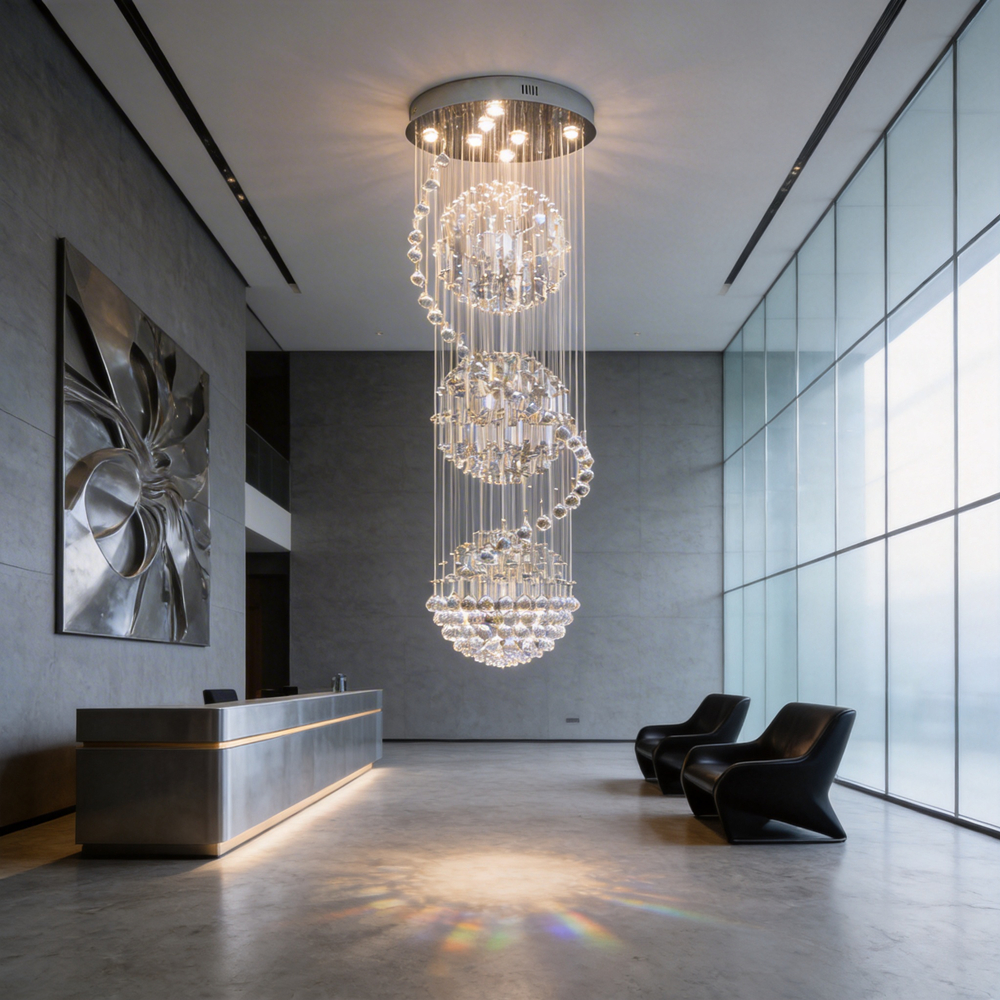モダンなクリスタル LED シャンデリアスパイラルボールレインドロップ K9 天井照明器具リビングルームホテル廊下玄関ペンダントランプ