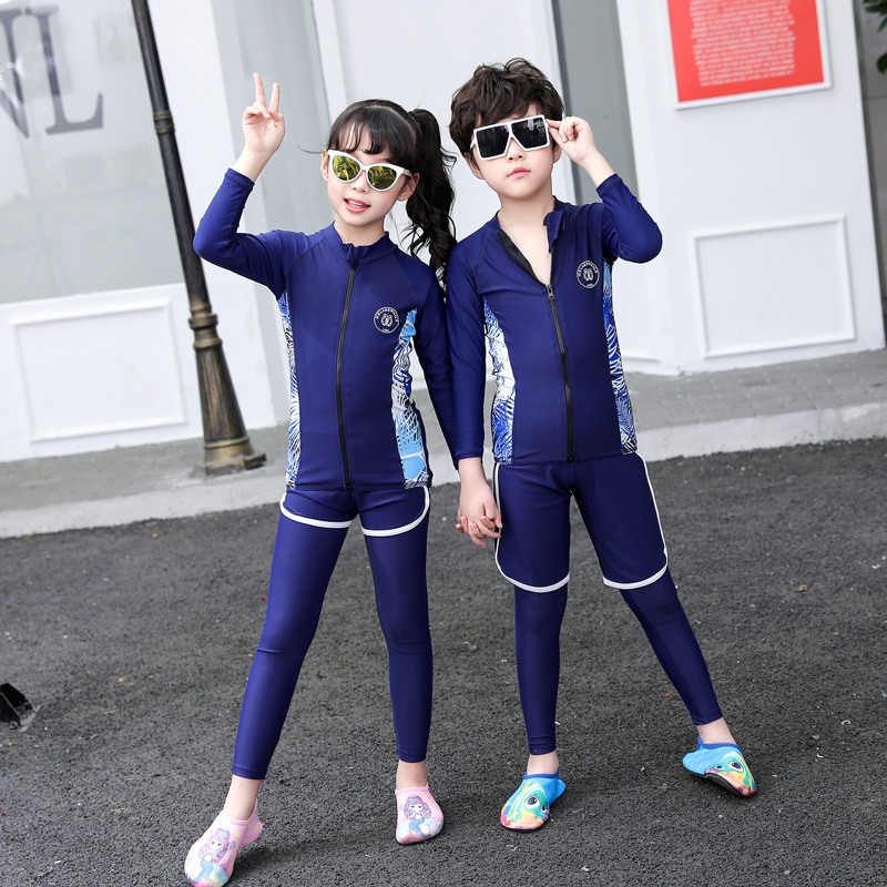 男の子女の子スプリット長袖水着子供 UPF50 ラッシュガード速乾性子供ダイビング水着スリーピース水着