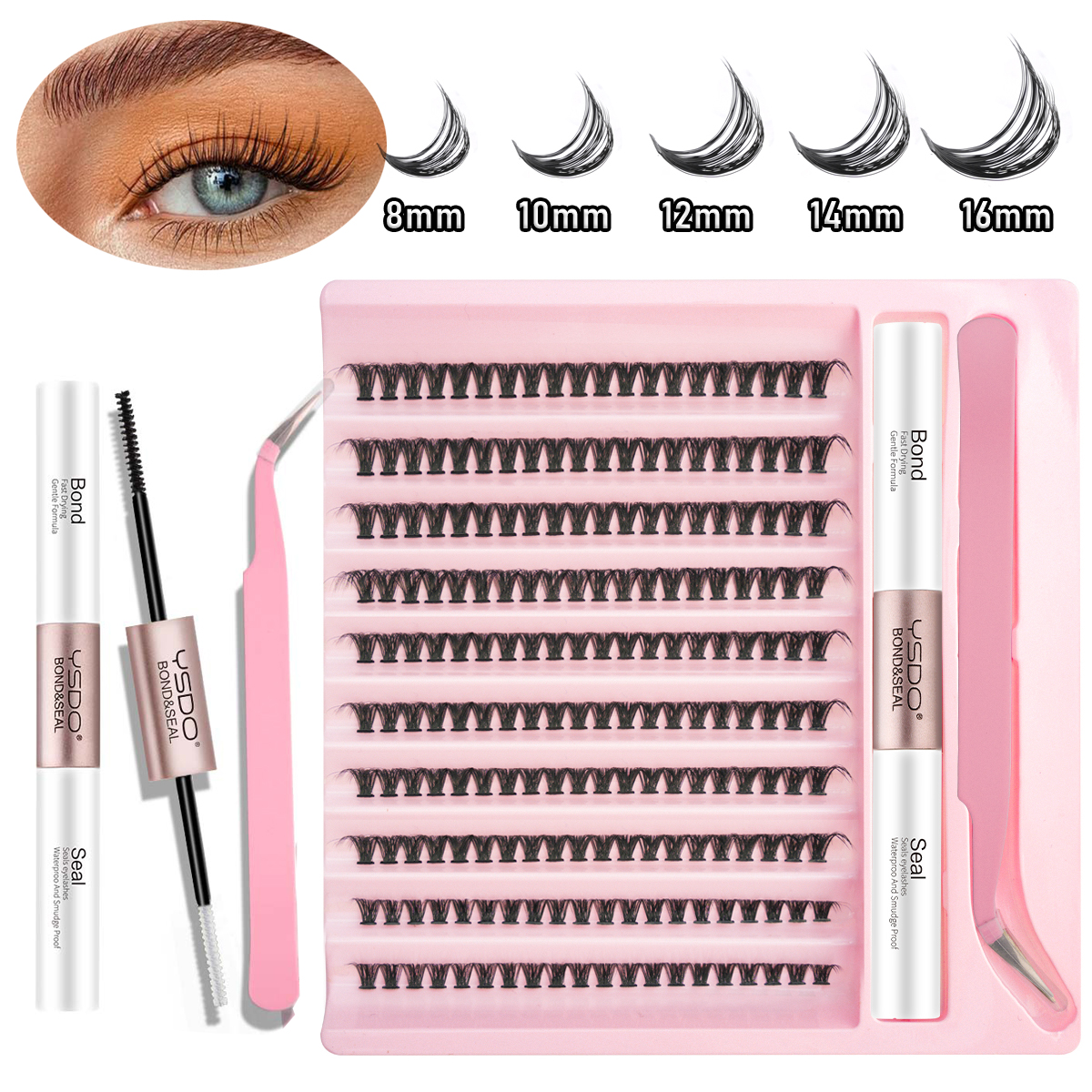 DIY クラスターまつげエクステンションボンドとシール 2 in 1 個別まつげキット混合トレイナチュラルフェイクミンク偽 Cilios メイクアップツール