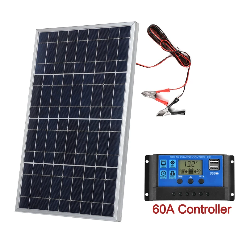 ソーラーパネル 18V 20 ワットポータブルコントローラ電源セットワニ口クリップ屋外充電式家庭用太陽光発電機ソーラー充電器 RV