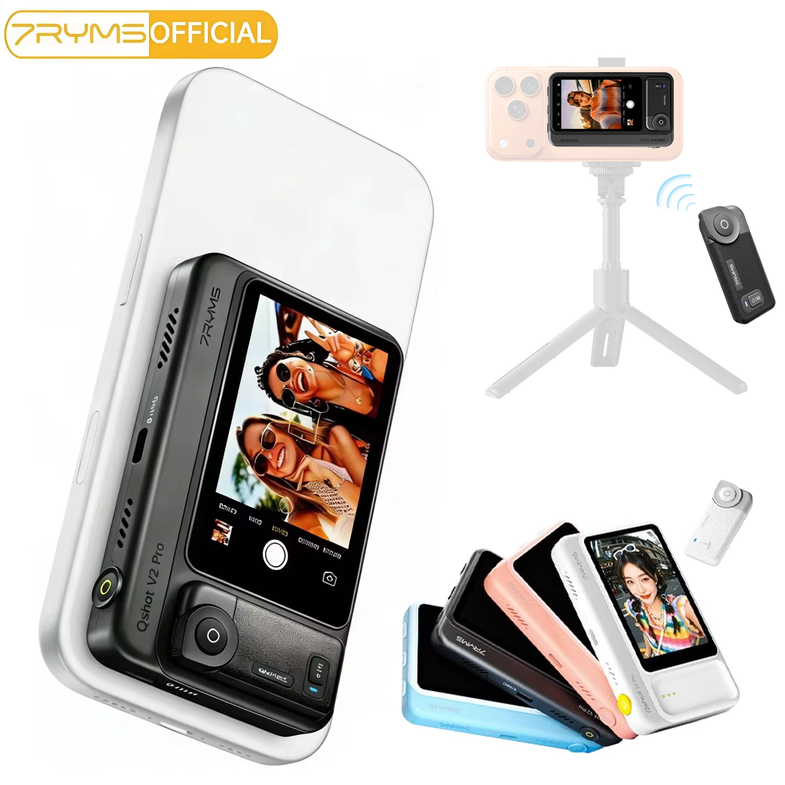 7RYMS Qshot V2 Pro ワイヤレス磁気自撮りモニター画面、スピーカー、リモート、スマートフォン Vlog ストリーミング用 4K/60fps 出力付き