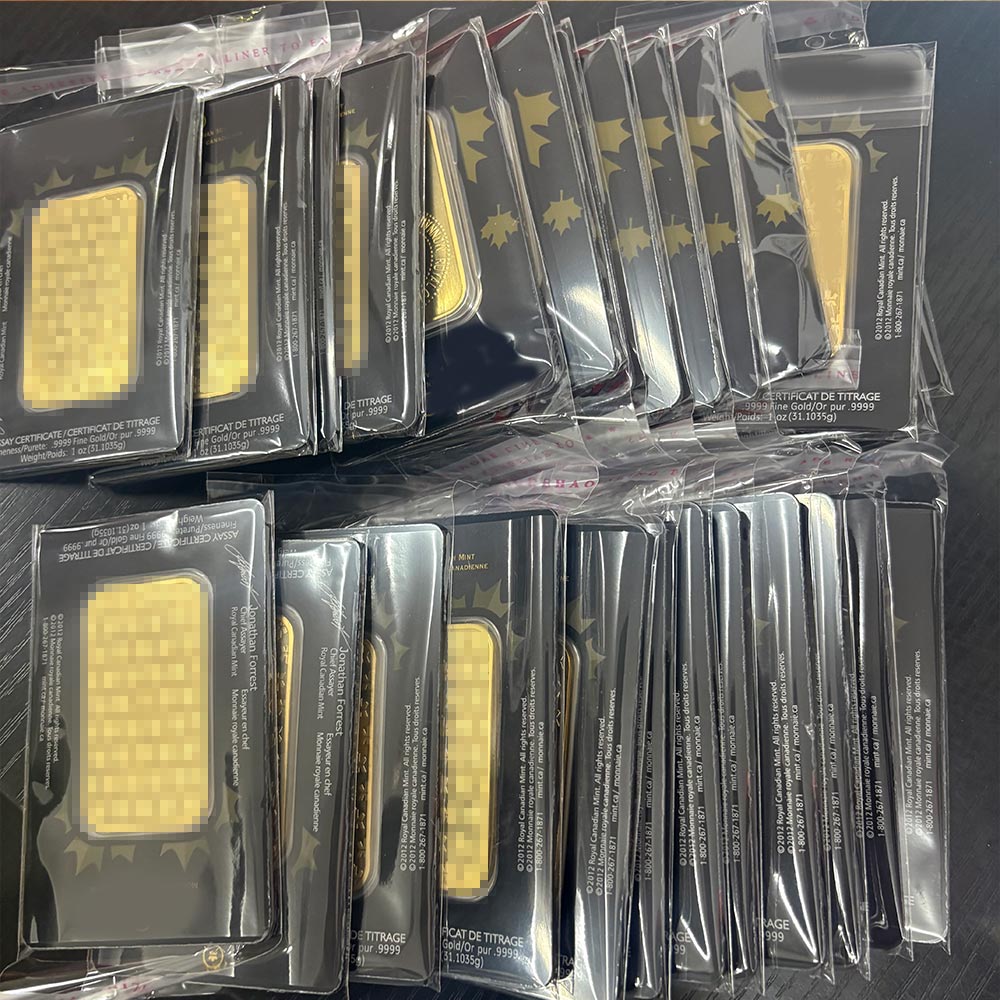 高品質の金メッキバー真鍮地金バー非磁性カエデの葉などの金属インゴット金属工芸品異なるシリアル番号
