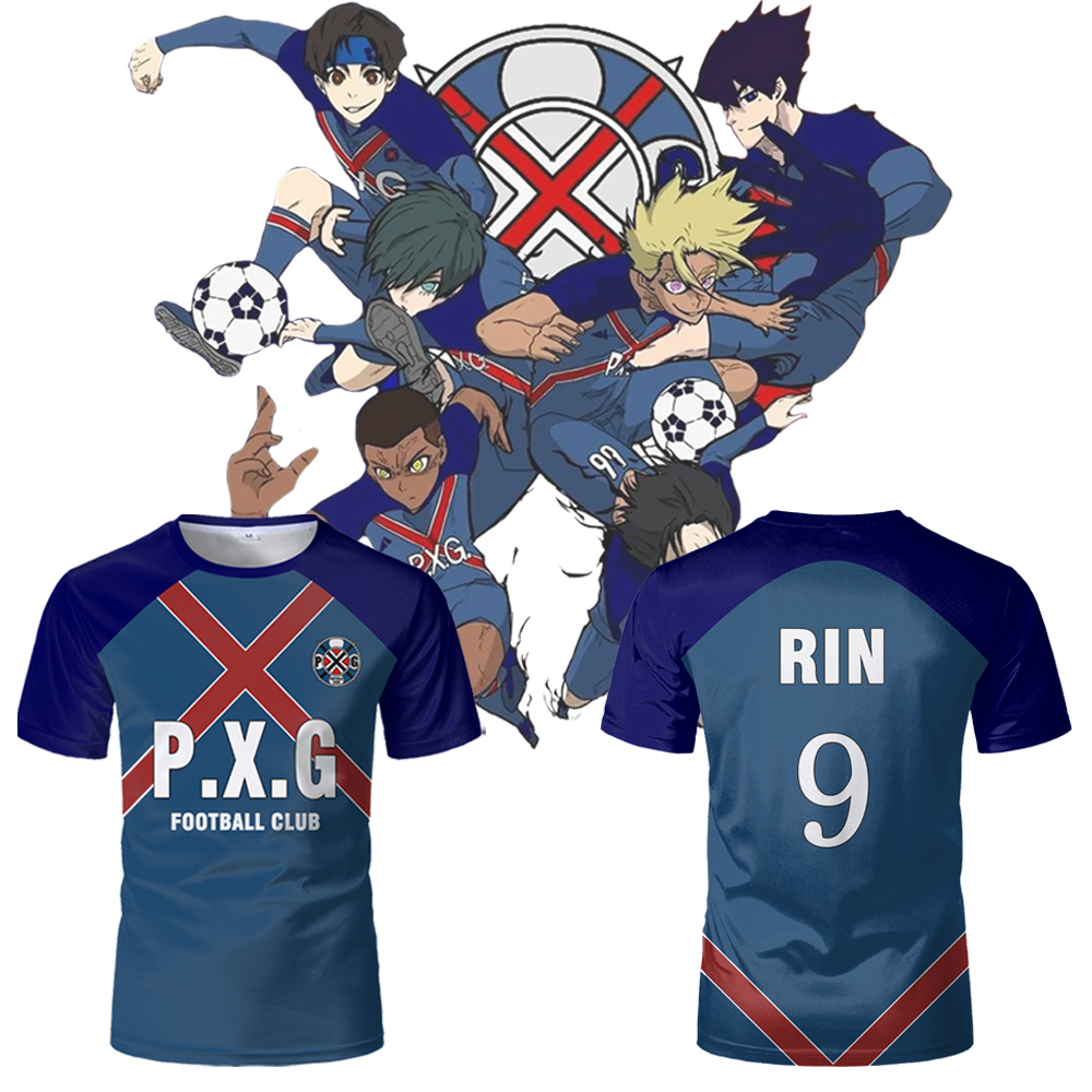 P.X.G ブルーロック日本アニメジャージサッカーユニフォーム No.9 凛志藤コスプレ Tシャツ男性と女性のカジュアルスポーツトップス