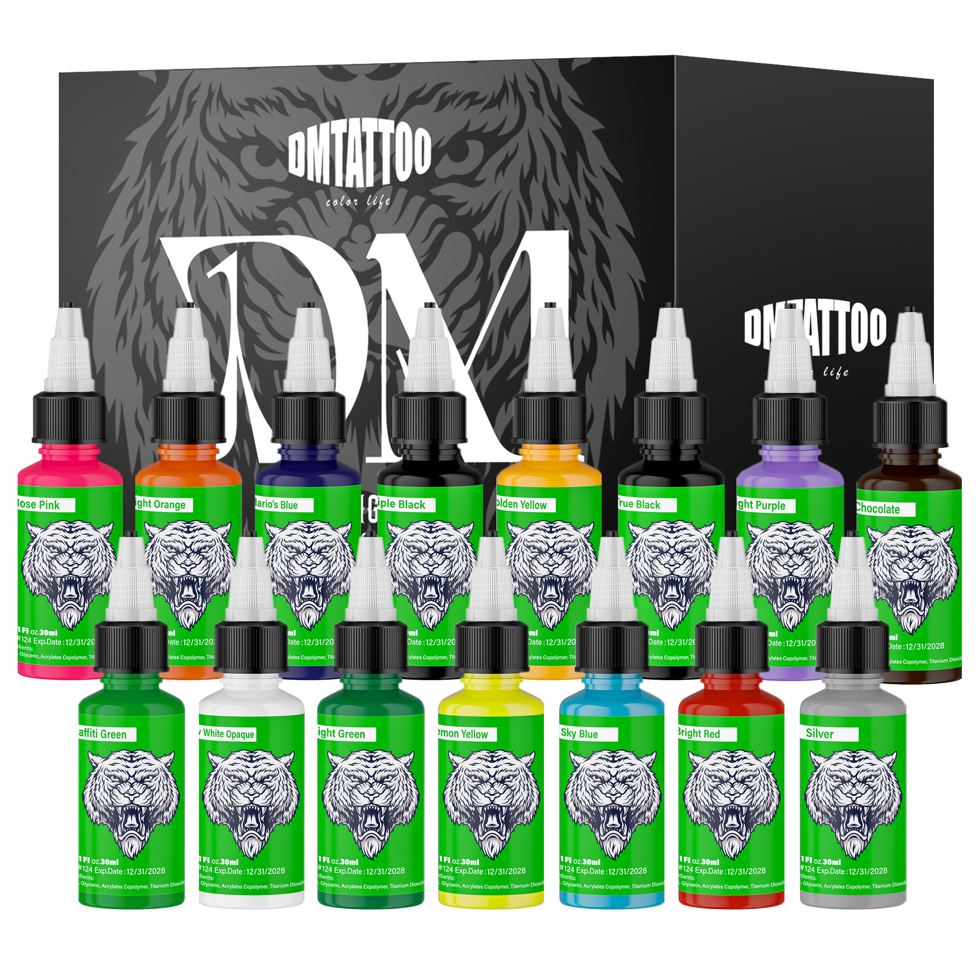 DM 30 ミリリットルタトゥーインク 15 色の天然植物エキス顔料ボディペインティング長期的な色損失なしプロフェッショナルタトゥーインク