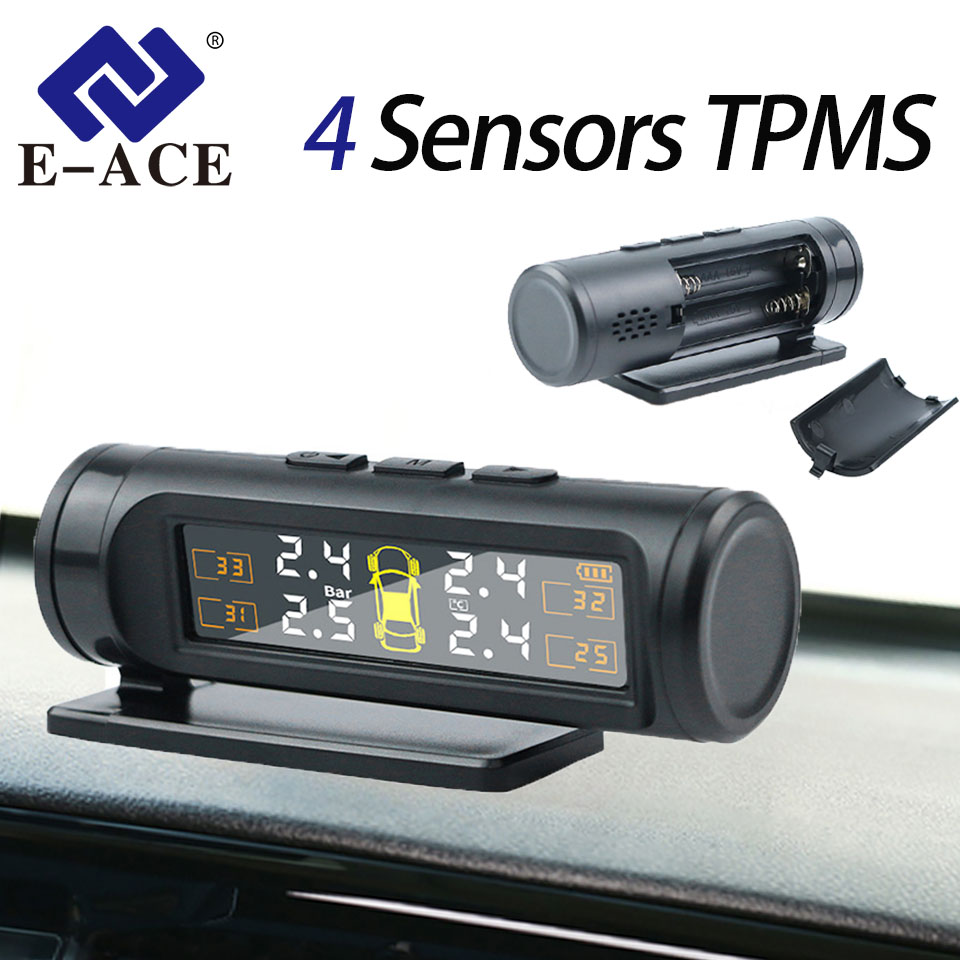 E-ACE 4 センサー TPMS 取り外し可能バッテリー ワイヤレス インテリジェント センシング タイヤ空気圧モニター システム 安全警報 LCD ディスプレイ