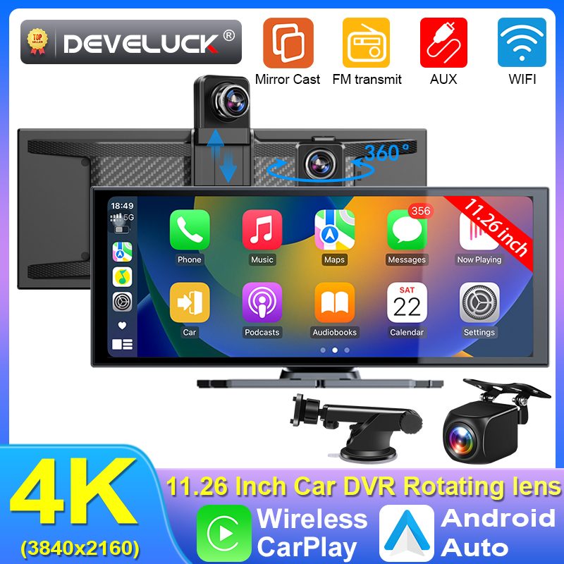 11.26 インチダッシュカム車 DVR 4K カメラワイヤレス Carplay Android 自動タッチスクリーンデュアル Len ビデオレコーダーダッシュボード BT ​​FM AUX GPS