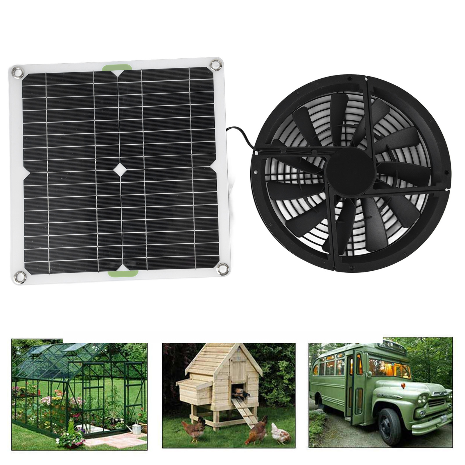 ソーラーパネルファンキット 10インチ 100W 防水ソーラーパネル ラウンド換気ケース排気ファン 鶏小屋温室小屋用