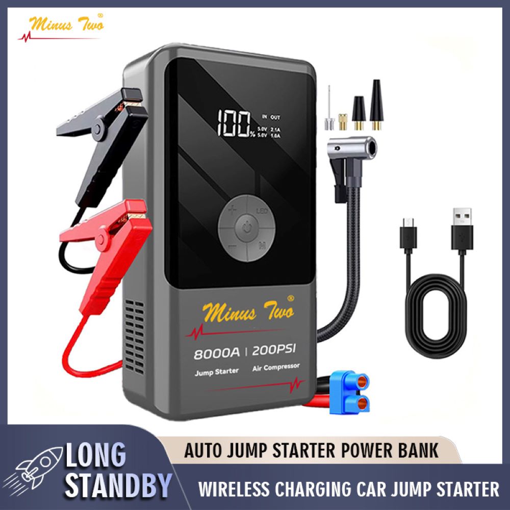 2000A ジャンプスターター、160PSI エアコンプレッサー、12V カーバッテリーブースター、65W 高速充電、88.6 WH ポータブル タイヤ インフレーター付き