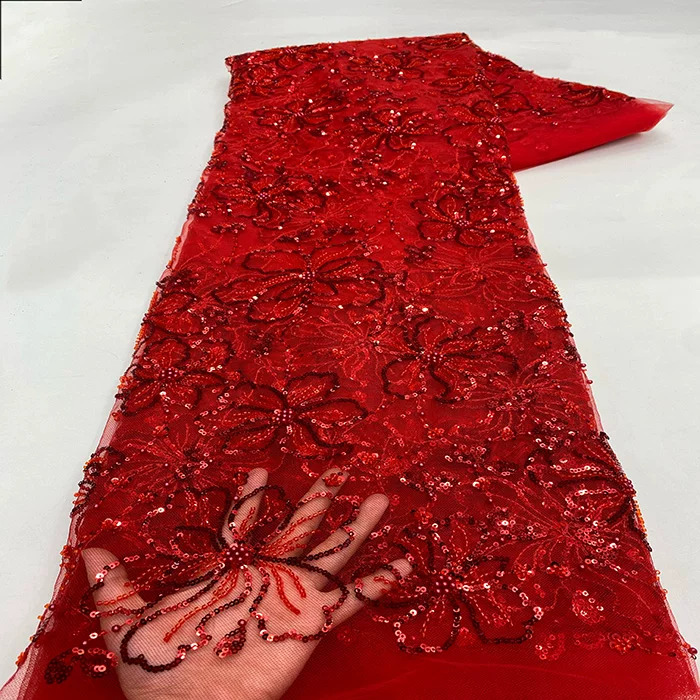 5 ヤードソフトレース生地スパンコールビーズチューブ植物花刺繍 telas パラcostura デザインウェディングドレス diy 生地縫製用