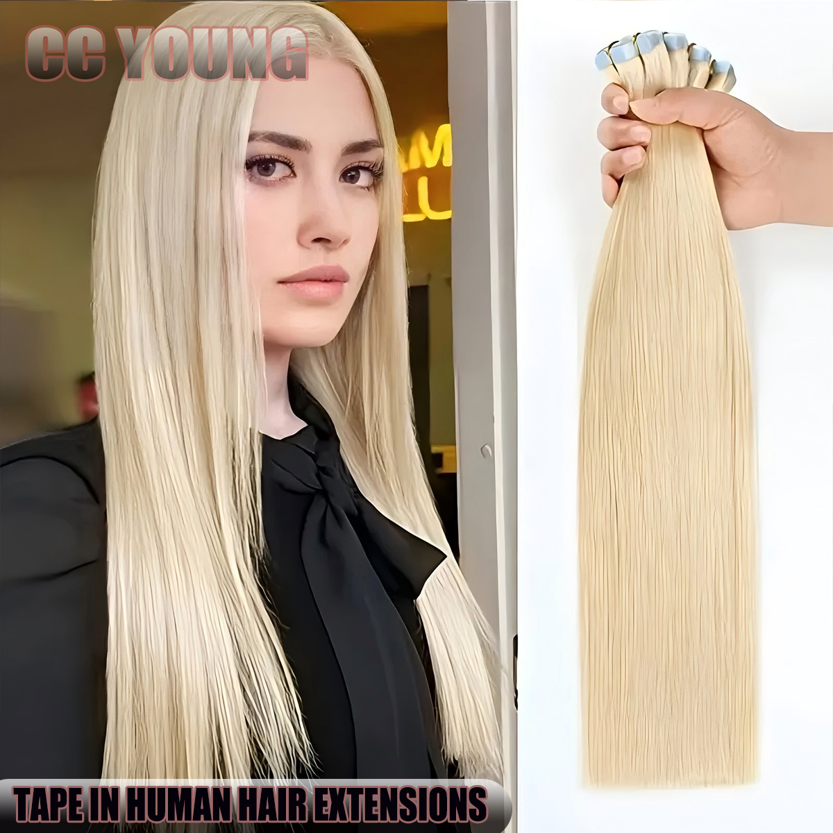 プラチナブロンドテープインヘアエクステンション 100% レミー人毛 50 グラム 20 個女性のための髪の長さとボリュームを追加