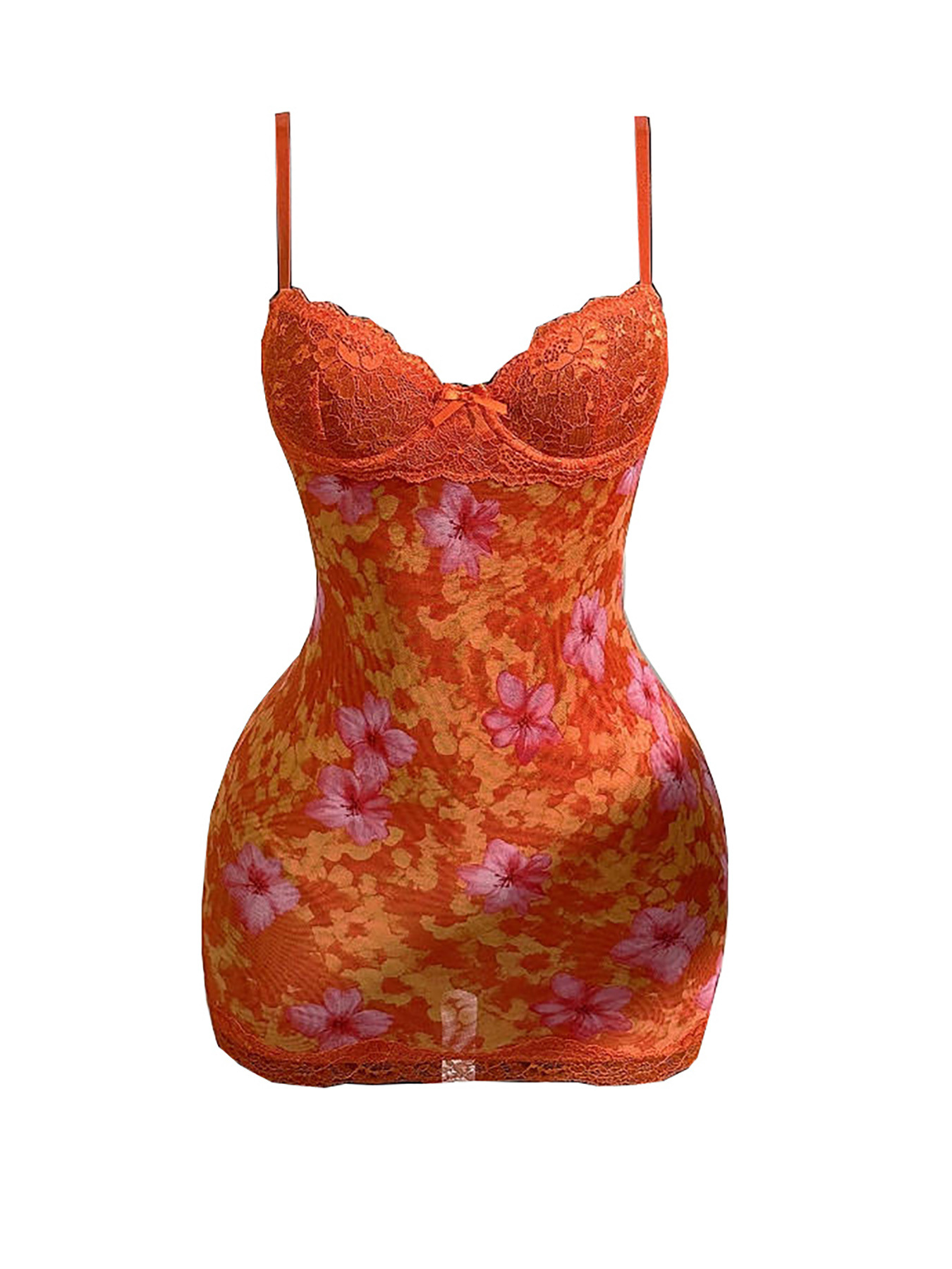 女性のレースのセクシーなドレス夏のレトロプリントスリムフィットリゾートスタイルドレススパゲッティストラップハイウエストバックレスミニ服