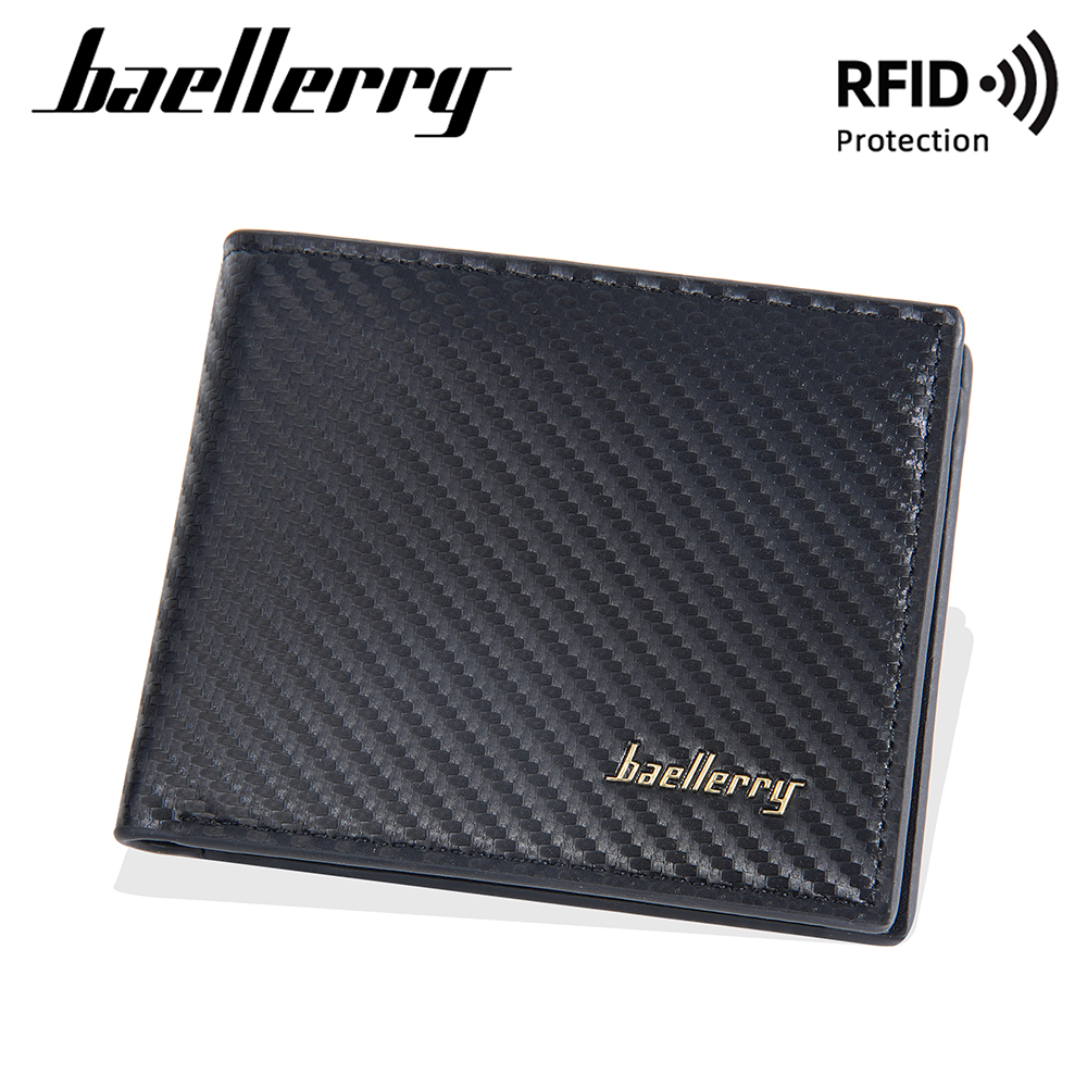 新しいシンプルなショートメンズ RFID 財布最高品質のジッパーコインポケット男性財布炭素繊維カードホルダースリム財布男の子のための