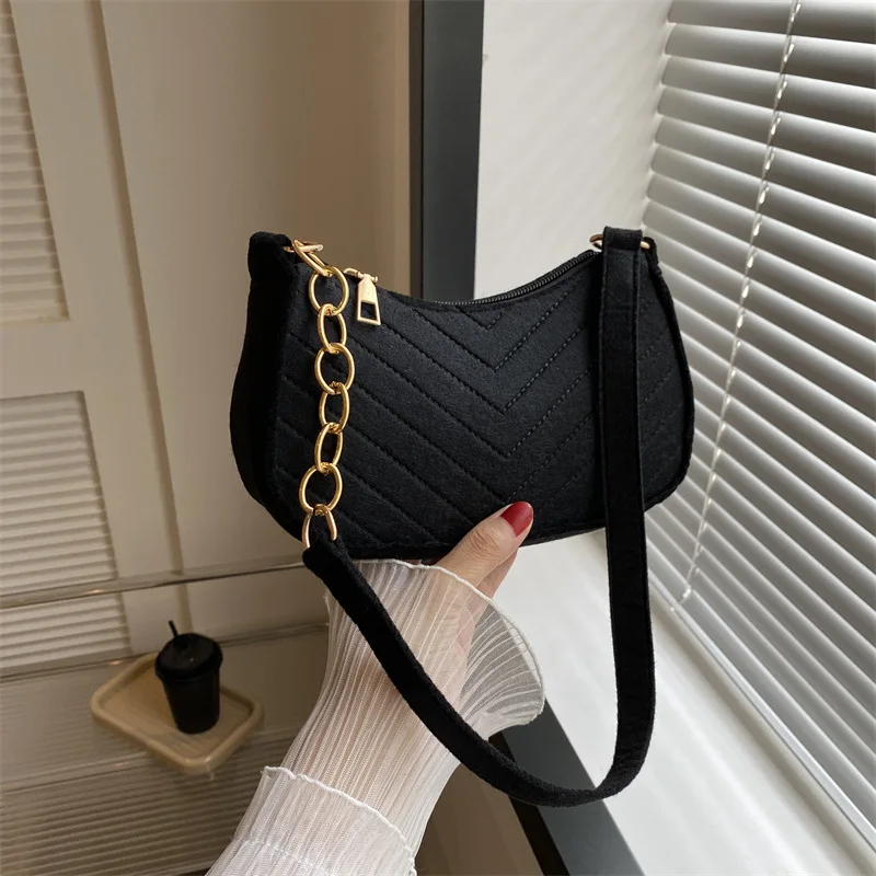 女性のためのミニショルダーバッグファッションフェルト女性のバッグデザイン高度な脇の下ハンドバッグ美しい財布三日月サドルバッグ